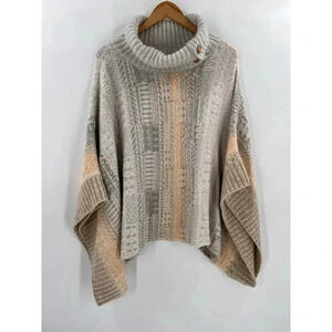 Free People Willow Poncho Cream Gray Sweater Pullover Oversized Small Easy Wear